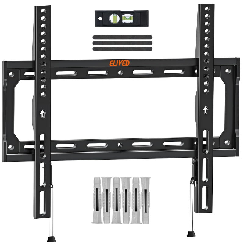 ELIVED Fixed TV Wall Bracket for Most 26-60 Inch LED, LCD, OLED Flat or Curved TVs, Ultra Slim Wall Mount with VESA 75x75mm-400x400mm up to 45KG, Low Profile TV Bracket Flat to Wall Design EV3035 - Image 1