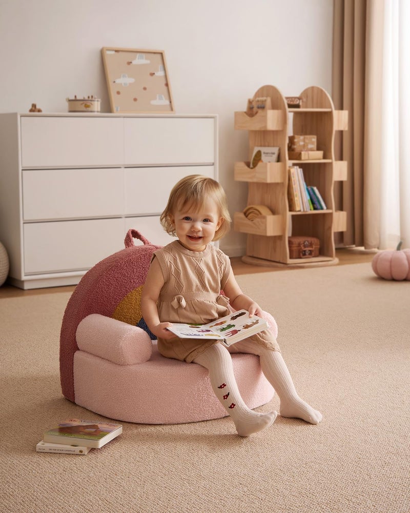 Blissful Diary Toddler Chair, Snuggly Soft Kids Sofa Chair, Supportive Toddler Couch for Boys and Girls, Kids Furniture for Baby Gift, Blush Pink Rainbow - Image 1