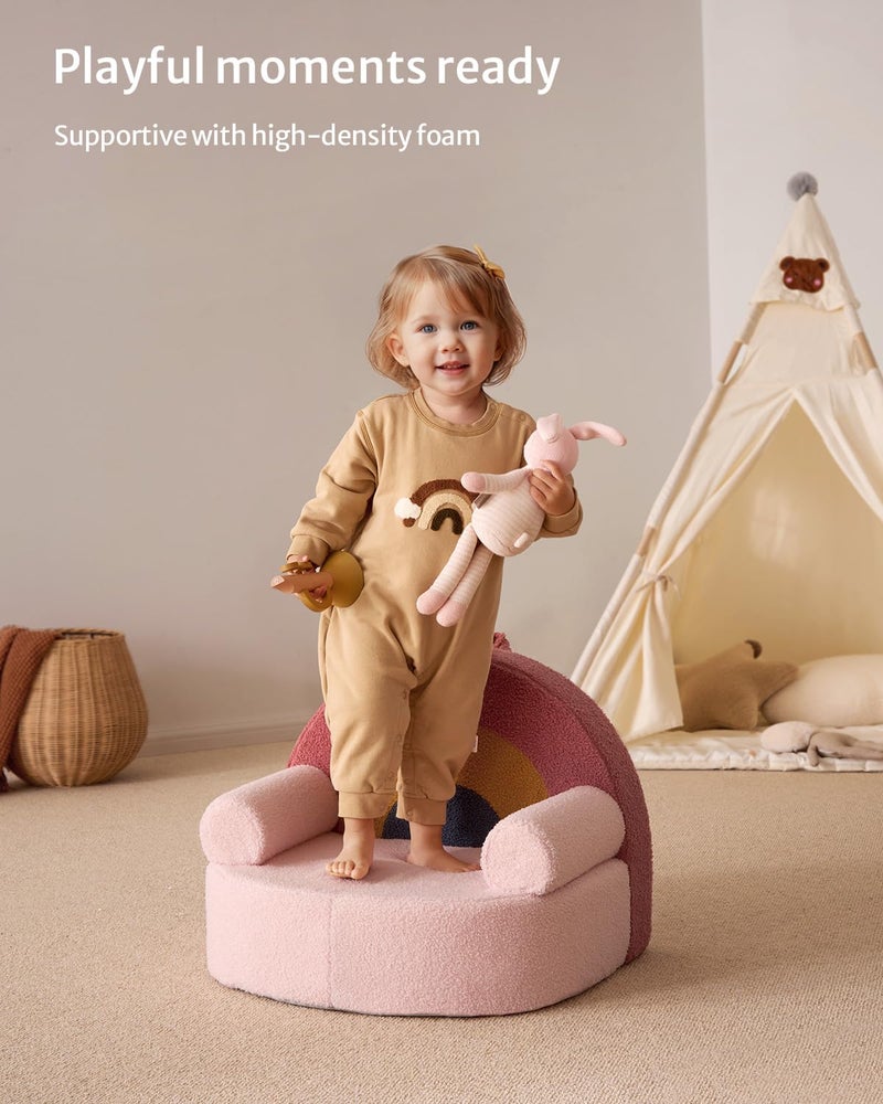 Blissful Diary Toddler Chair, Snuggly Soft Kids Sofa Chair, Supportive Toddler Couch for Boys and Girls, Kids Furniture for Baby Gift, Blush Pink Rainbow - Image 2