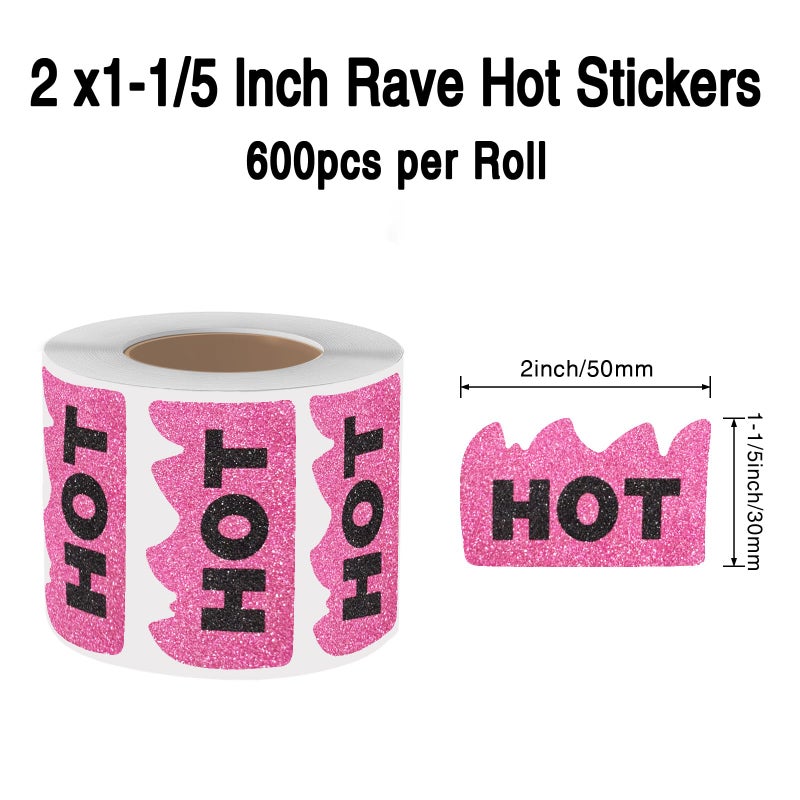 Yegawen 600 PCS Rave Hot Stickers 2 x 1-1/5 Inch Foil Shiny Pink Hot Flame Fire Shaped Stickers Marking Popular Items for Restaurant Supermarkets Stores Shops (Foil Shiny Pink) - Image 2