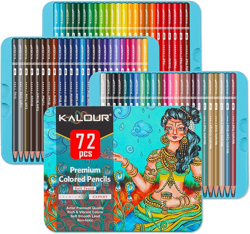 Sabahz Trading Sabahz Trading Art Ranger Kalour Premium Colored PencilsSet of 72 ColorsArtists Soft Core with Vibrant ColorInclude 7 Metallic Color PencilsIdeal for Drawing Sketching ShadingColoring Pencils