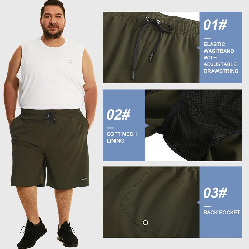 HOdo Mens Big and Tall Swim Trunks 11 inch with Mesh Liner Army Green 4XL - Image 4