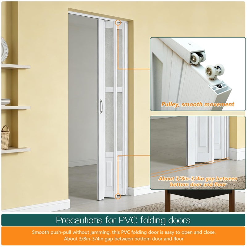 104RDHOUSE 32X80in Accordion Doors Interior,White PVC Folding Door with Handle & Latch, for Closet & Kitchen,Complete Hardware Kit Easy to Install - Image 4