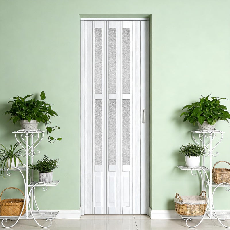 104RDHOUSE 32X80in Accordion Doors Interior,White PVC Folding Door with Handle & Latch, for Closet & Kitchen,Complete Hardware Kit Easy to Install - Image 1