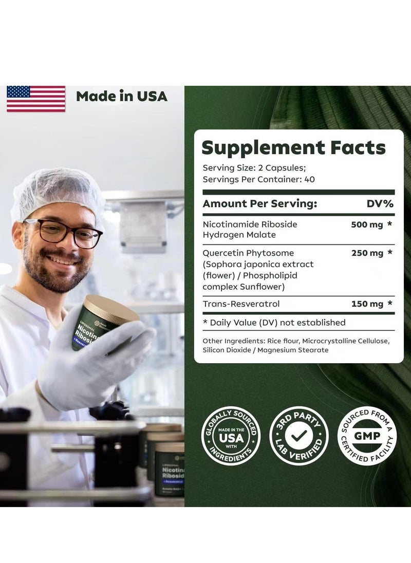 NAD - High Purity NAD Supplement True NAD Plus Supplement Resveratrol for Anti-Aging, Energy, Focus DNA Repair and Boost NAD+ for Cellular Energy Metabolism 80 Capsules/Bag - Image 1
