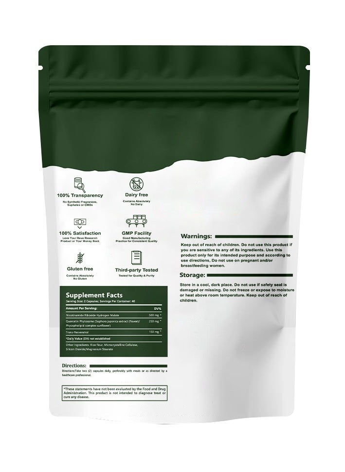 NAD - High Purity NAD Supplement True NAD Plus Supplement Resveratrol for Anti-Aging, Energy, Focus DNA Repair and Boost NAD+ for Cellular Energy Metabolism 80 Capsules/Bag - Image 1