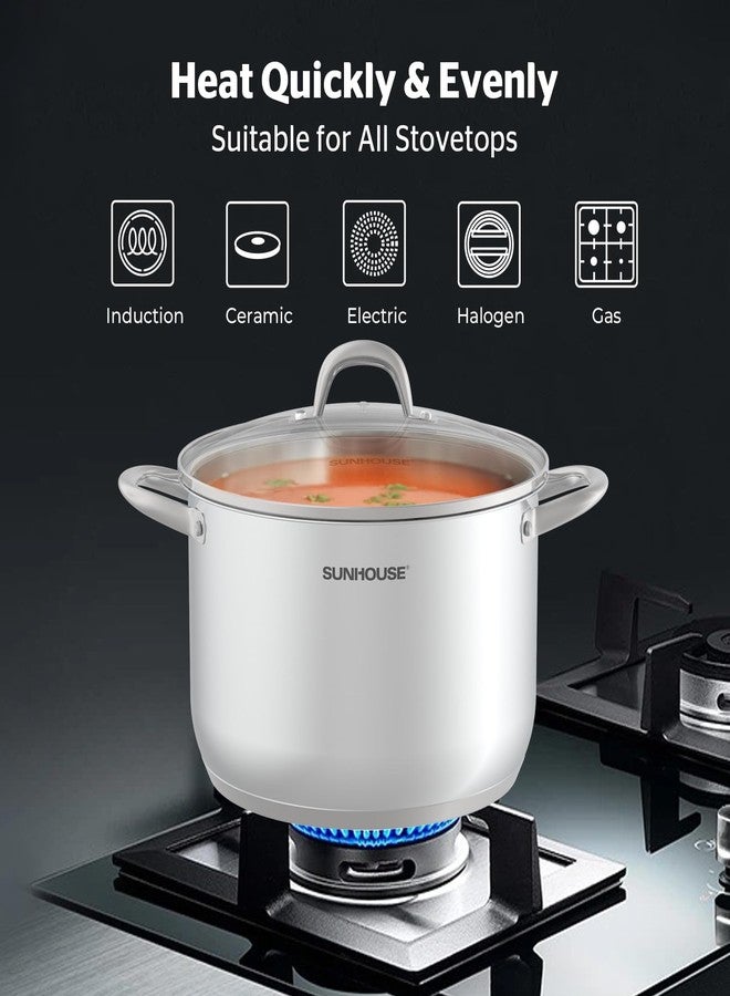 SUNHOUSE Stainless Steel Stock Pot - 11 Quart Heavy-Duty Induction Cooking Pot with Visible Lid for Pasta, Soup, Spaghetti - Nonstick Thick-Bottom Deep Stockpot for Canning, Boiling, and Simmering - Image 5