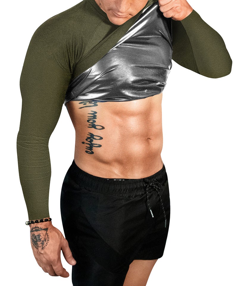FUXERT Sauna Shirt for Men Long Sleeve Sauna Suit Heat Trapping Workout Shirts Sweat Enhance Vest for Workout Sports(GN L) - Image 1