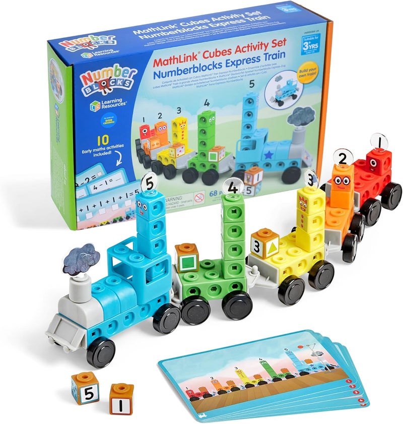 Learning Resources Numberblocks Express Train, MathLink Cube Activity Set, 3-6, Toy Trains with 10 Math Activities, Numberblock Counting Cubes, Preschool - Image 1