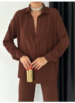 Escbutik Women's Elastic Waist Wrinkled Fabric Trousers Shirt Set of 2  - Image 2
