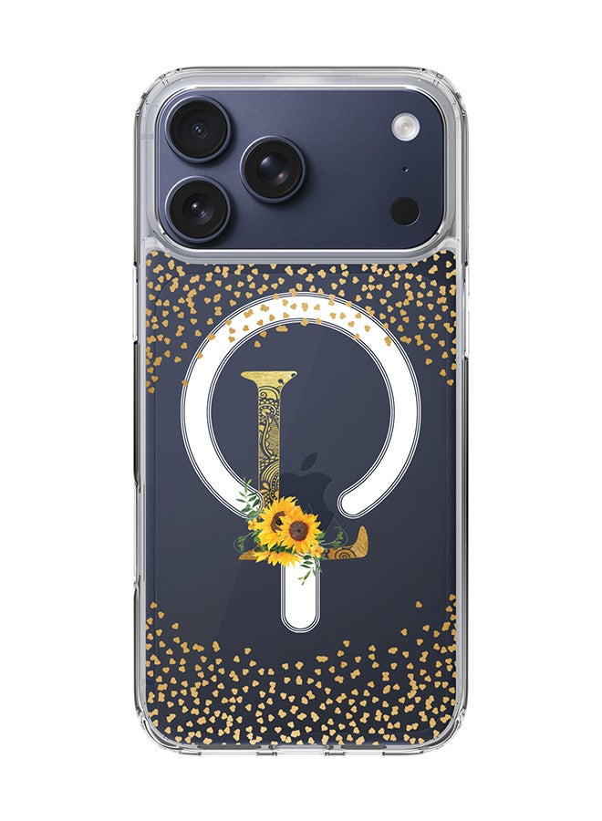 Stylizedd Classic Clear MagSafe Case for iPhone 17 Pro Max , Hybrid Soft Case Flexible Edges Anti Drop TPU PC Gel Thin Transparent Cover [ Designed for iPhone 17 Pro Max ] - Custom Monogram Initial Letter Floral Pattern Alphabet - L  (Clear )