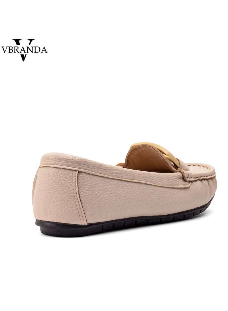 Vbranda High Quality Leather Flat Ballerina - BN-41-BEIGE - Image 4
