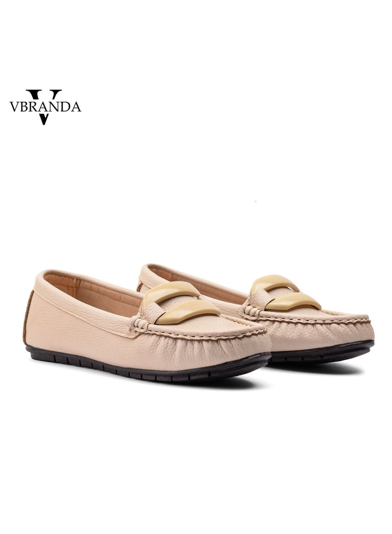 Vbranda High Quality Leather Flat Ballerina - BN-41-BEIGE - Image 2