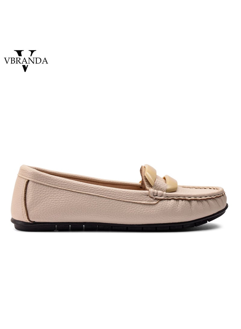Vbranda High Quality Leather Flat Ballerina - BN-41-BEIGE - Image 3