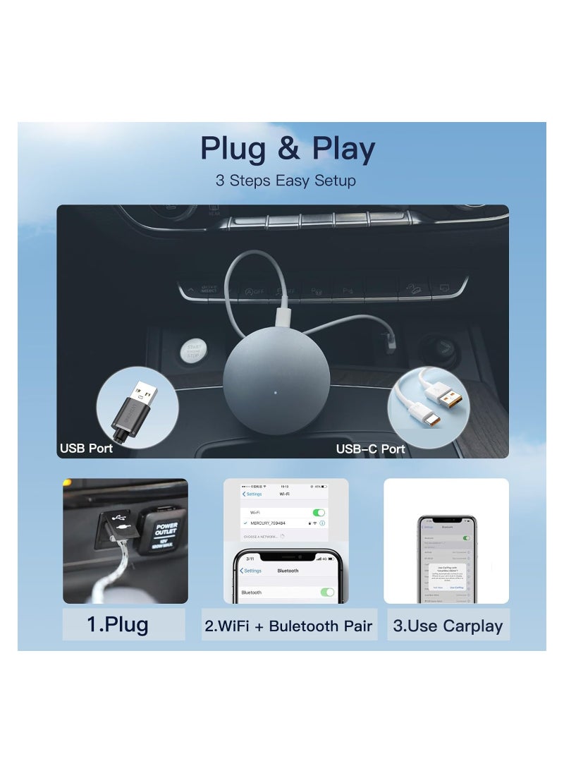 Wireless CarPlay Adapter for Factory Wired CarPlay, Online Update Plug & Play 5Ghz WiFi, Wireless CarPlay Dongle for OEM Wired CarPlay Cars Model Year After 2015, Low Latency, Auto Connect