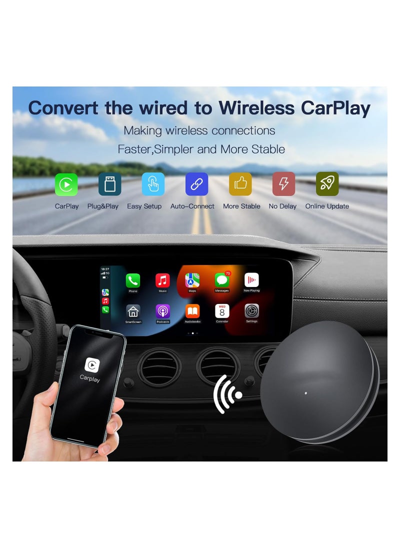 Wireless CarPlay Adapter for Factory Wired CarPlay, Online Update Plug & Play 5Ghz WiFi, Wireless CarPlay Dongle for OEM Wired CarPlay Cars Model Year After 2015, Low Latency, Auto Connect