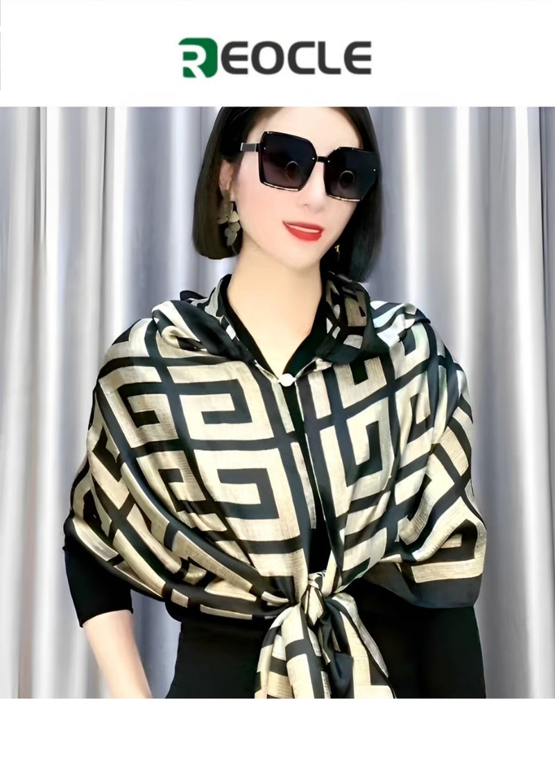 REOCLE Women's Hooded Cape Hooded Shawl Sun Hat Scarf with Magnetic Buckle & Fashion Print Sun Protection Shawl for Spring Autumn Summer - Image 1