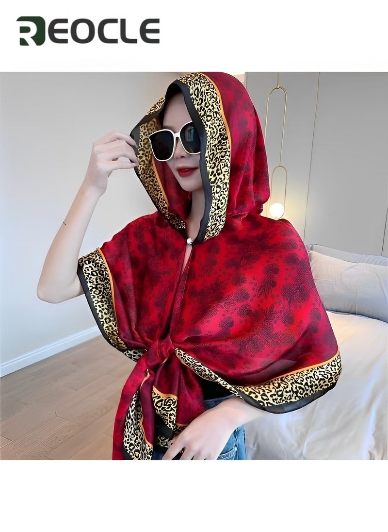REOCLE Women's Hooded Cape Hooded Shawl Sun Hat Scarf with Magnetic Buckle & Fashion Print Sun Protection Shawl for Spring Autumn Summer - Image 4
