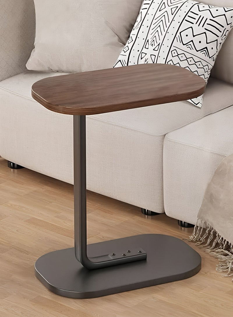تايمي طاولة جانبية على شكل حرف C بتصميم أنيق مع إطار معدني، طاولة قهوة جانبية للأريكة، طاولة جانبية لغرفة المعيشة، غرفة النوم، المكتب، الشرفة - سهلة التركيب - 45 × 30 × 63 سم - لون بني مع إطار أسود - Image 1