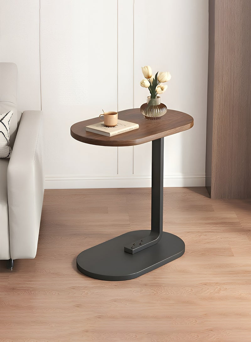 تايمي طاولة جانبية على شكل حرف C بتصميم أنيق مع إطار معدني، طاولة قهوة جانبية للأريكة، طاولة جانبية لغرفة المعيشة، غرفة النوم، المكتب، الشرفة - سهلة التركيب - 45 × 30 × 63 سم - لون بني مع إطار أسود - Image 2