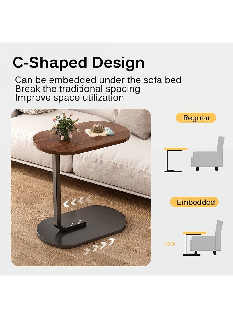 تايمي طاولة جانبية على شكل حرف C بتصميم أنيق مع إطار معدني، طاولة قهوة جانبية للأريكة، طاولة جانبية لغرفة المعيشة، غرفة النوم، المكتب، الشرفة - سهلة التركيب - 45 × 30 × 63 سم - لون بني مع إطار أسود - Image 4
