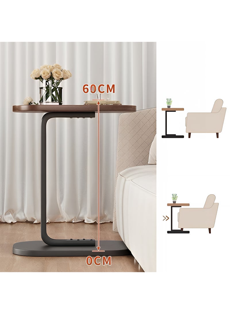 Taimi C-Shaped Side Table Elegant Design with Metal Frame, Sofa Side Coffee Table, Side Table for Living Room, Bedroom, Office, Balcony -Easy Assembly- 60x28x39cm - Brown Color With Black Frame - Image 5