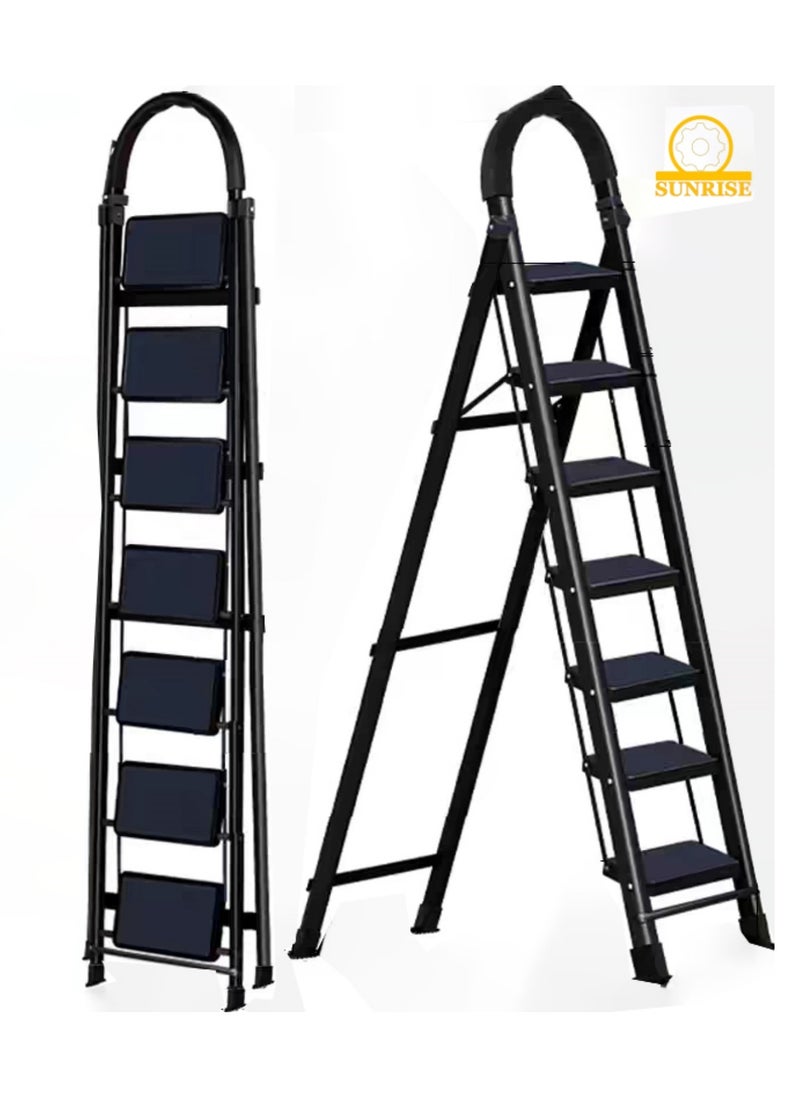 SUNRISE Folding 7 Step Ladder, Step Stool, Portable, Lightweight, Anti Slip Pedal, Handrail For Home Kitchen Office  - Image 1