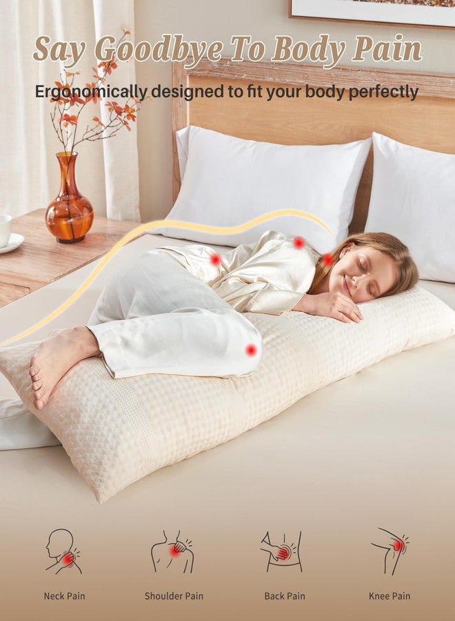 YZ HOME وسادة الجسم YZ HOME بنمط الوافل للبالغين - وسادة جسم من إسفنج الذاكرة مع غطاء وسادة قابل للإزالة - متينة ورقيقة - وسائد سرير كبيرة وطويلة لمن ينامون على الجانب، قابلة للغسل، 20 × 54 بوصة (بيج) - Image 4