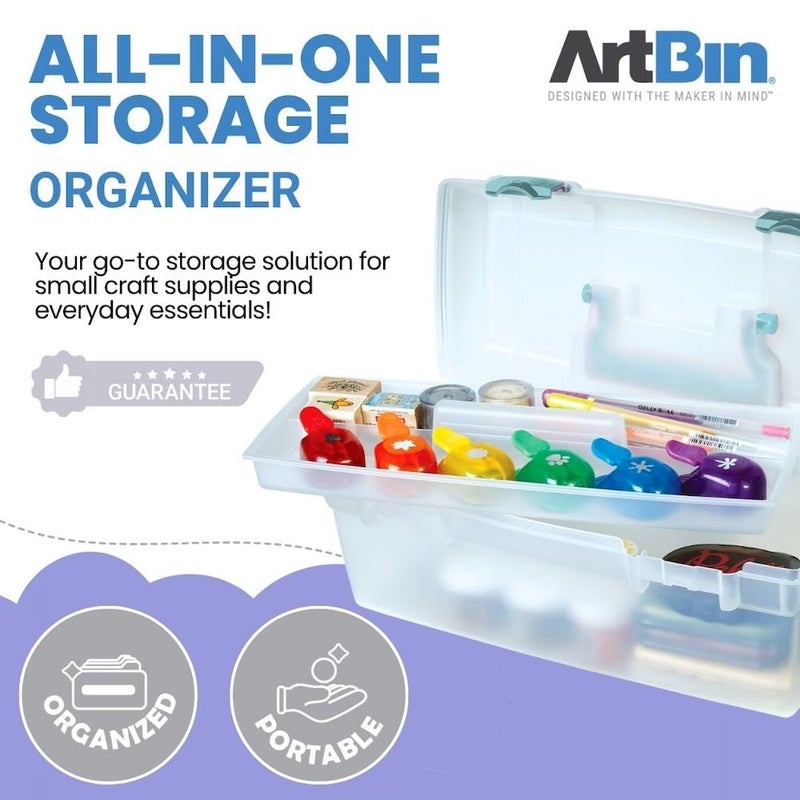 ArtBin 6937AG Essentials Lift-Out Tray Box, Portable Art & Craft Organizer with Handle and Tray, Clear/Aqua - Image 2