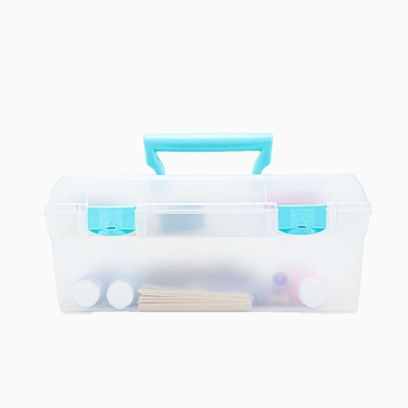 ArtBin 6937AG Essentials Lift-Out Tray Box, Portable Art & Craft Organizer with Handle and Tray, Clear/Aqua - Image 1