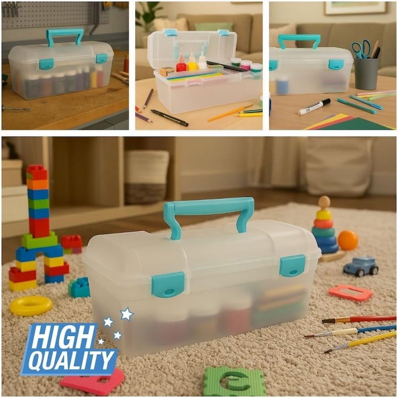 ArtBin 6937AG Essentials Lift-Out Tray Box, Portable Art & Craft Organizer with Handle and Tray, Clear/Aqua - Image 5