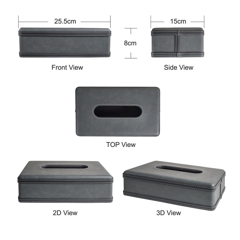 Spread Spain® Modern Leatherite Tissue Box Cover, Facial Tissue Box Holder, Napkin Dispenser Box for Bathroom, Home, Car, Office and Restaurant, (9.8"(L) x 5.5"(W) x 3.1"(H), Light Grey/Black - Image 4