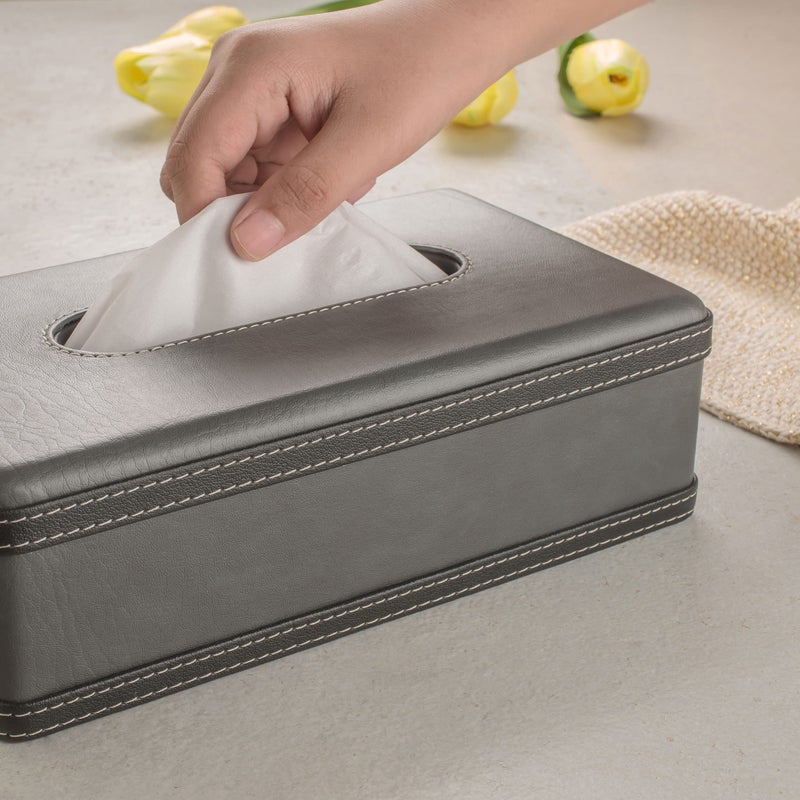Spread Spain® Modern Leatherite Tissue Box Cover, Facial Tissue Box Holder, Napkin Dispenser Box for Bathroom, Home, Car, Office and Restaurant, (9.8"(L) x 5.5"(W) x 3.1"(H), Light Grey/Black - Image 3