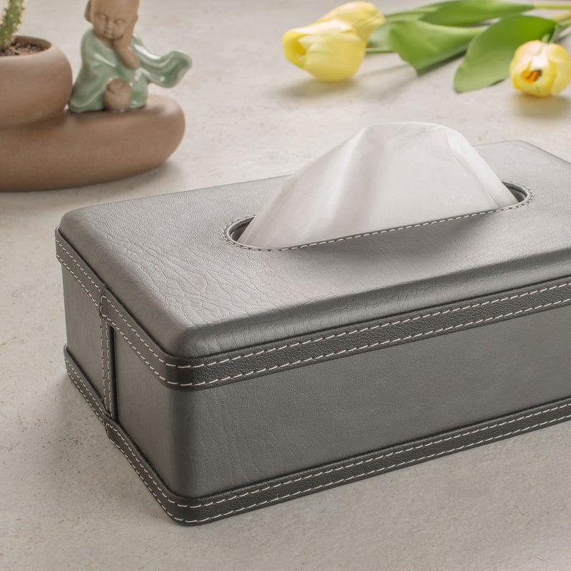 Spread Spain® Modern Leatherite Tissue Box Cover, Facial Tissue Box Holder, Napkin Dispenser Box for Bathroom, Home, Car, Office and Restaurant, (9.8"(L) x 5.5"(W) x 3.1"(H), Light Grey/Black - Image 5