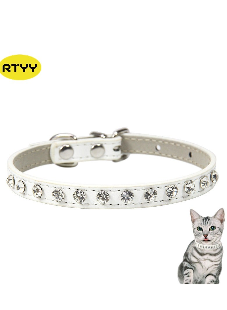 Cat Collar, Diamond And Rhinestone Pet Leather Collar, Adjustable Collar, Cat And Dog Small Pet Necklace Jewelry - Image 1