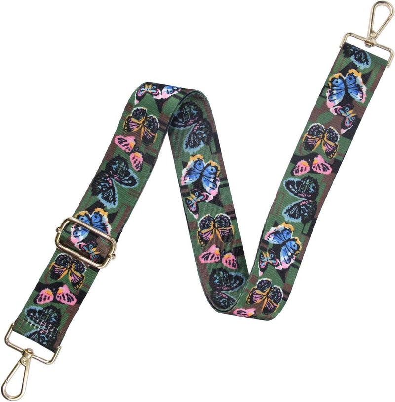 Duwi Wide Handbag&Purse Strap Jacquard Woven Guitar Style Multicolor Replacement Strap Canvas Adjustable Crossbody Bag Strap, No，green，butterfly - Image 3