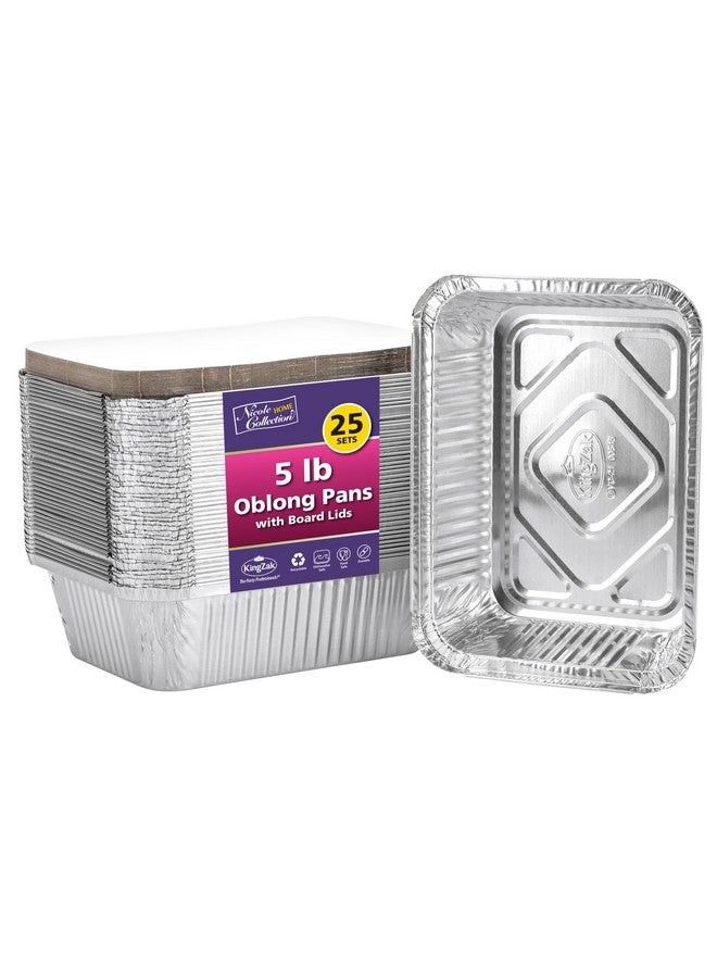 Nicole Home Collection Nicole Home Collection Aluminum Pans With Lids - 25 Count - 5LB (10" x7.5) Oblong Pans - To Go Containers With Lids - Disposable Tin Foil Pans - Perfect For Catering, Meal Prep, Baking, Freezer Safe  - Image 1