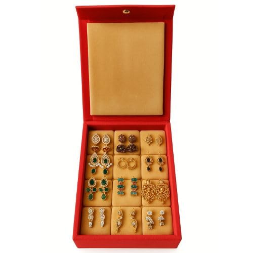 DigiRake Travel Earring Box for Women - 12 Slots Earring Organizer, Lightweight, 8 * 6 Inch, Button Lock Closure Jewellery Box - Image 2