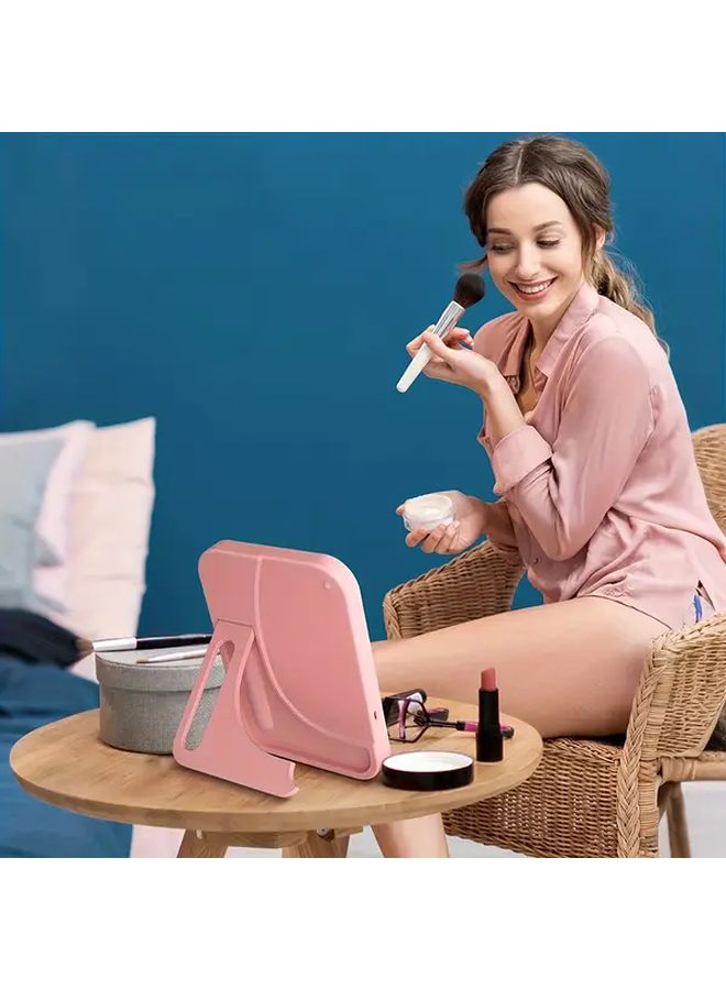 LED Makeup Mirror with Pink Smart Dimming USB Rechargeable Foldable Vanity Mirror 3 Color Modes 500mAh Battery Portable Hand Held Mirror for Women Beauty Ideal Gift Birthday - Image 5