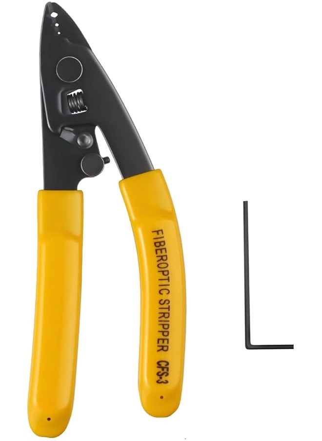 PROMASS promass Fiber Optic Stripping Pliers, Squeeze Pliers 3 Port Hole Fiber Optic Stripping Tool with Hex Socket Wrench for Jacket, Buffer, and 125μm-250μm Coating Stripping  - Image 1