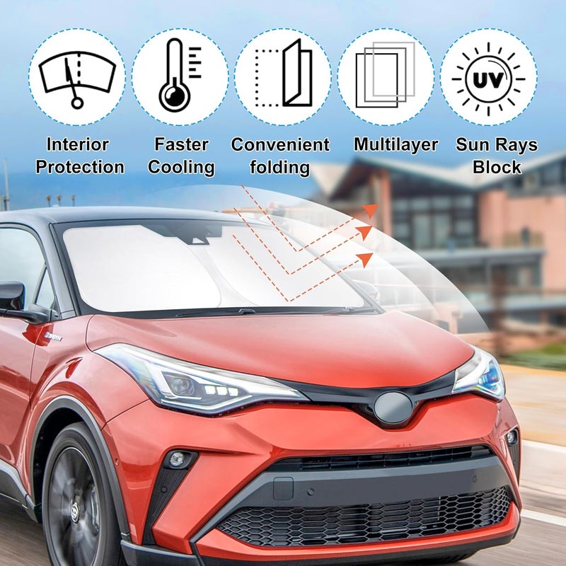 LHFLIVE Windshield Sun Shade Custom Fit for 2018 2019 2020 2021 2022 2023 Toyota CHR CH-R Accessories Foldable Sunshade Sun Blocker Protect Car from Sun Rays & Heat Damage Keep Car Cooler Defect free upgraded substance - Image 2