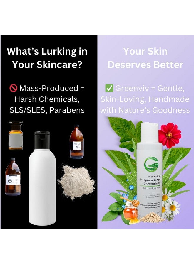 Greenviv 1% Allantoin + 2% Hyaluronic Acid + 2% Vitamin B5 Hydration Boosting Face Wash | Deep Hydration, Soothing & Redness Care | 100ml - Image 3