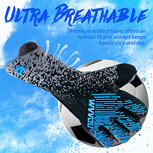 WVVOU Soccer Goalie Goalkeeper Gloves for Youth & Adult, Enhanced Latex Palm Grip, Breathable Knitted Fabric, Suitable for Game & Training, Blue, Size 10 - Image 4