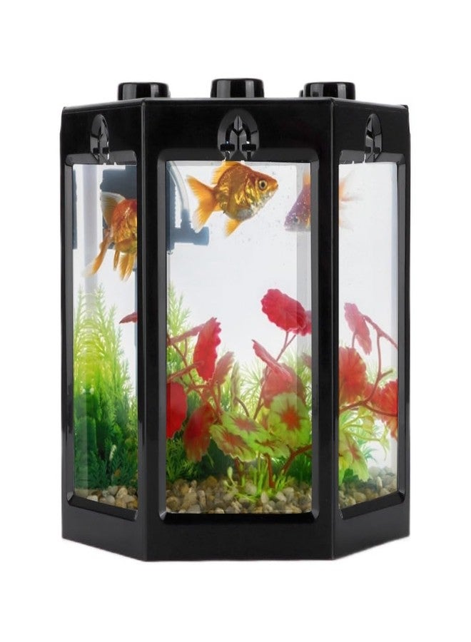 Chiffonade 4.7 Inch Hexagonal Mini Aquarium Tank Leak-Proof Plastic Stackable Portable Fish Tank for Desk Decor Terrarium Habitat(Black) - Image 3