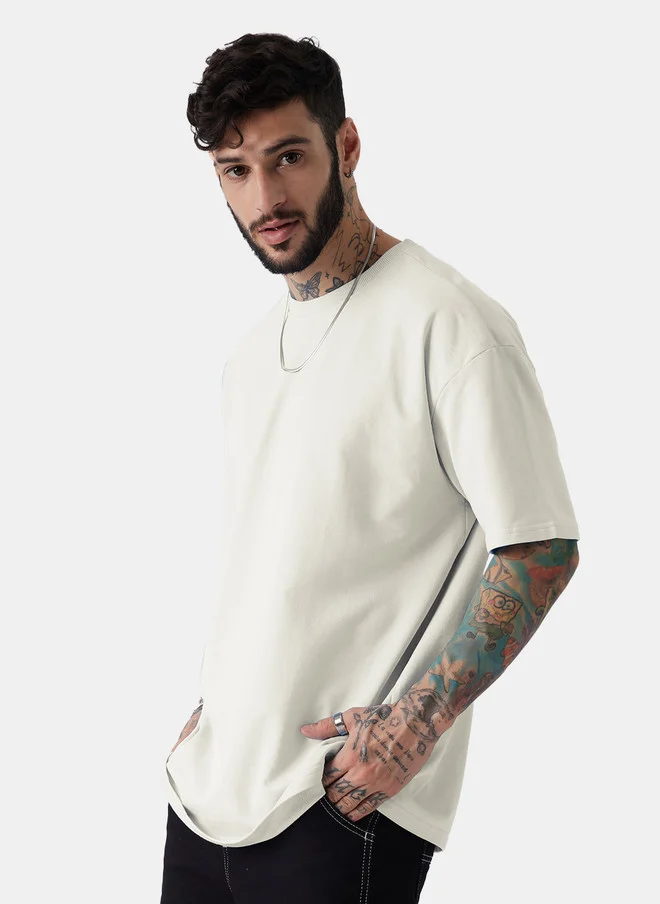 The Souled Store  The Souled Store Men Oversized Solid Eggshell White T-Shirt  | Best Price UAE