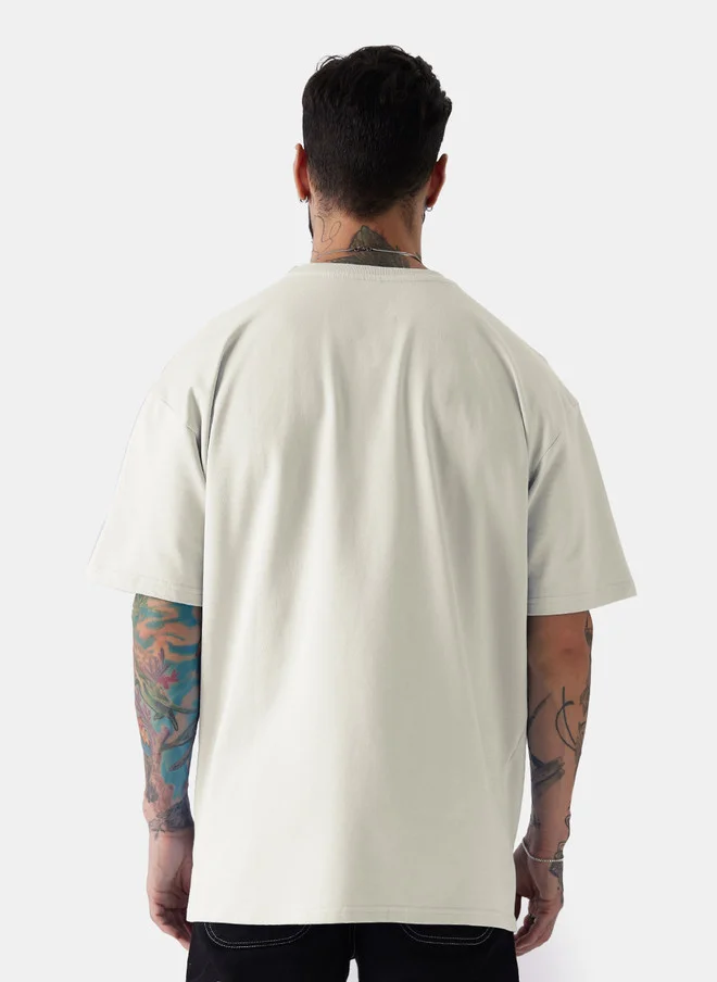The Souled Store  The Souled Store Men Oversized Solid Eggshell White T-Shirt  | Best Price UAE