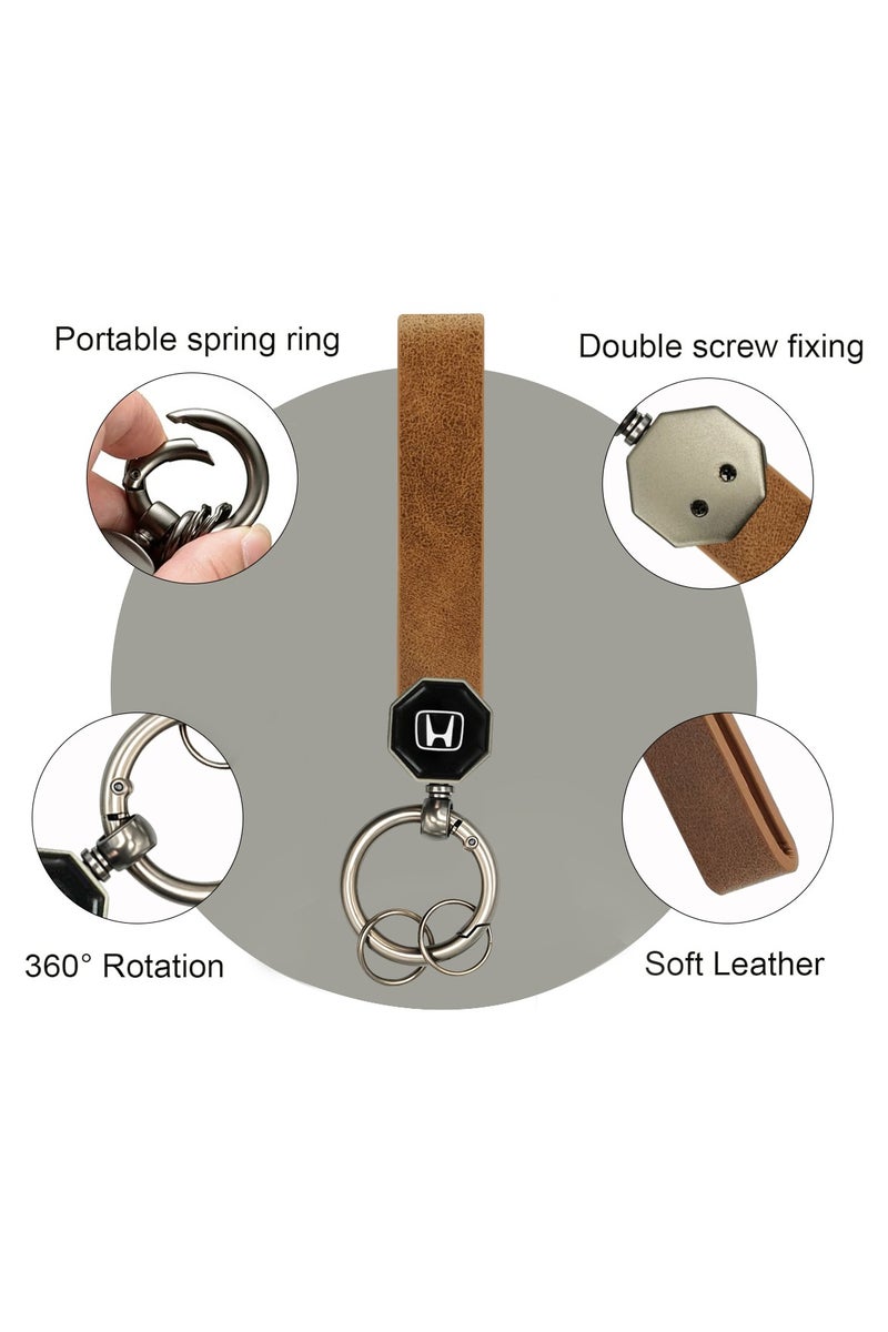 Agc Premium Leather Keychain for Honda Cars Soft PU Strap with Metal Ring 360° Rotating Hook Double Screw Fixing Portable Spring Ring Durable & Stylish Key Holder for Car and Home Keys  - Image 2
