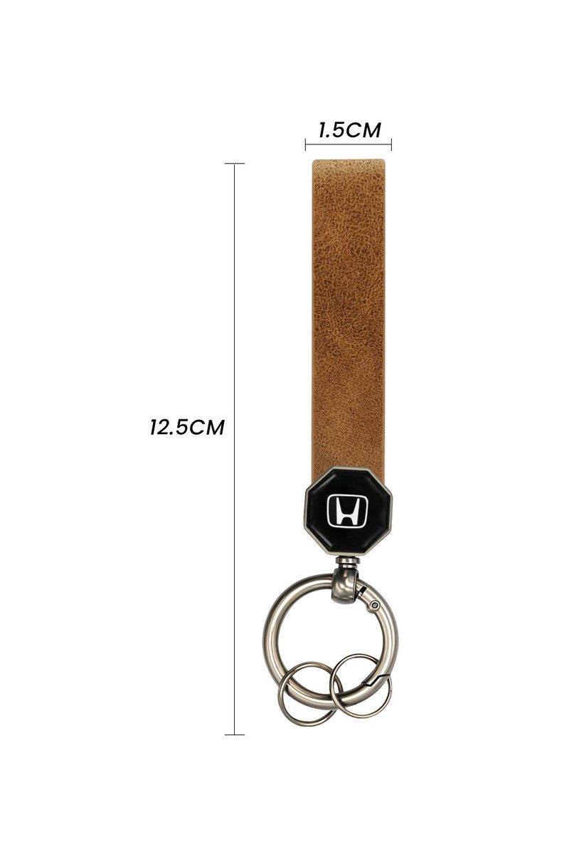 Agc Premium Leather Keychain for Honda Cars Soft PU Strap with Metal Ring 360° Rotating Hook Double Screw Fixing Portable Spring Ring Durable & Stylish Key Holder for Car and Home Keys  - Image 3