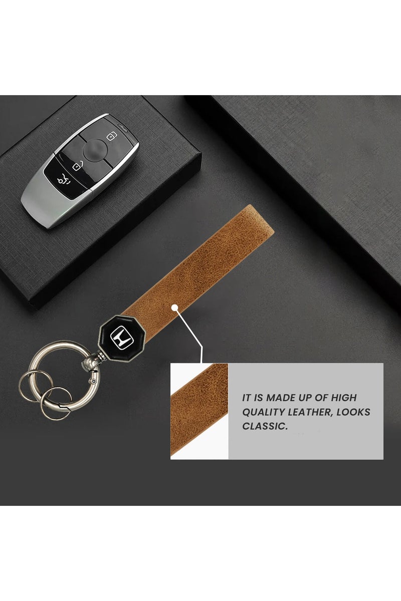 Agc Premium Leather Keychain for Honda Cars Soft PU Strap with Metal Ring 360° Rotating Hook Double Screw Fixing Portable Spring Ring Durable & Stylish Key Holder for Car and Home Keys  - Image 4
