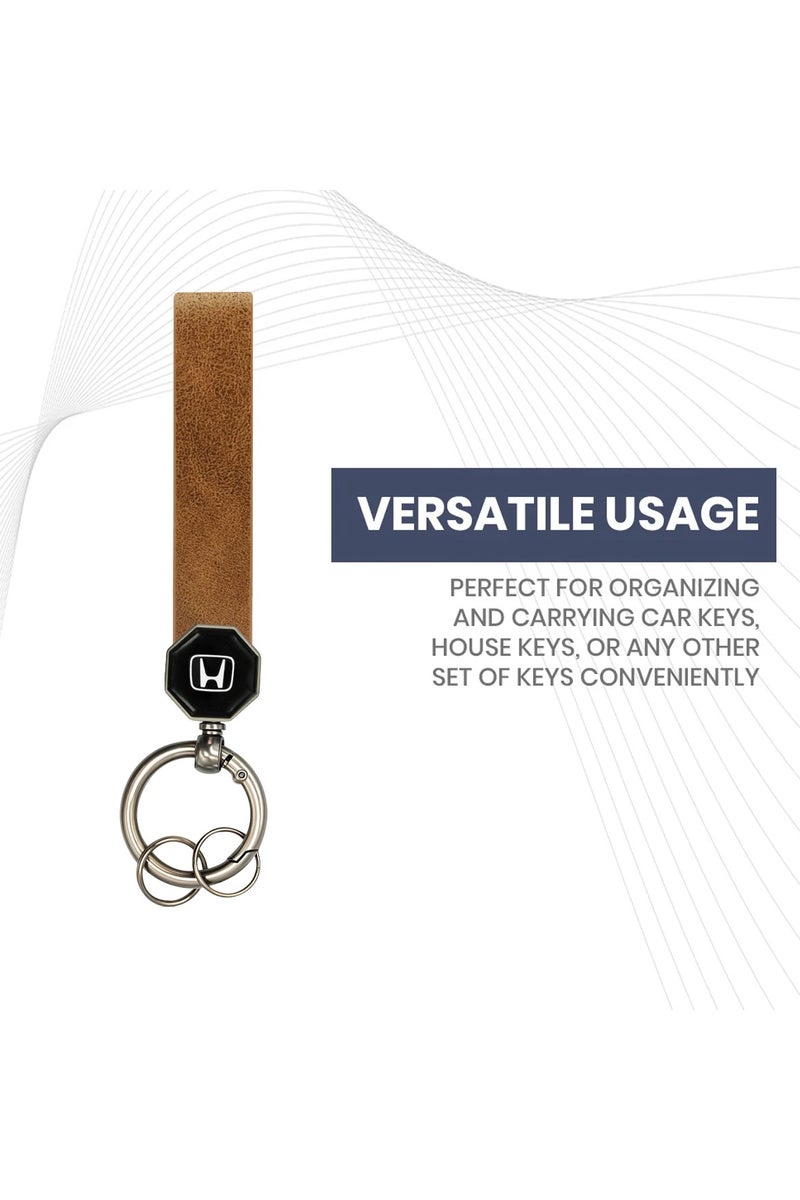 Agc Premium Leather Keychain for Honda Cars Soft PU Strap with Metal Ring 360° Rotating Hook Double Screw Fixing Portable Spring Ring Durable & Stylish Key Holder for Car and Home Keys  - Image 5